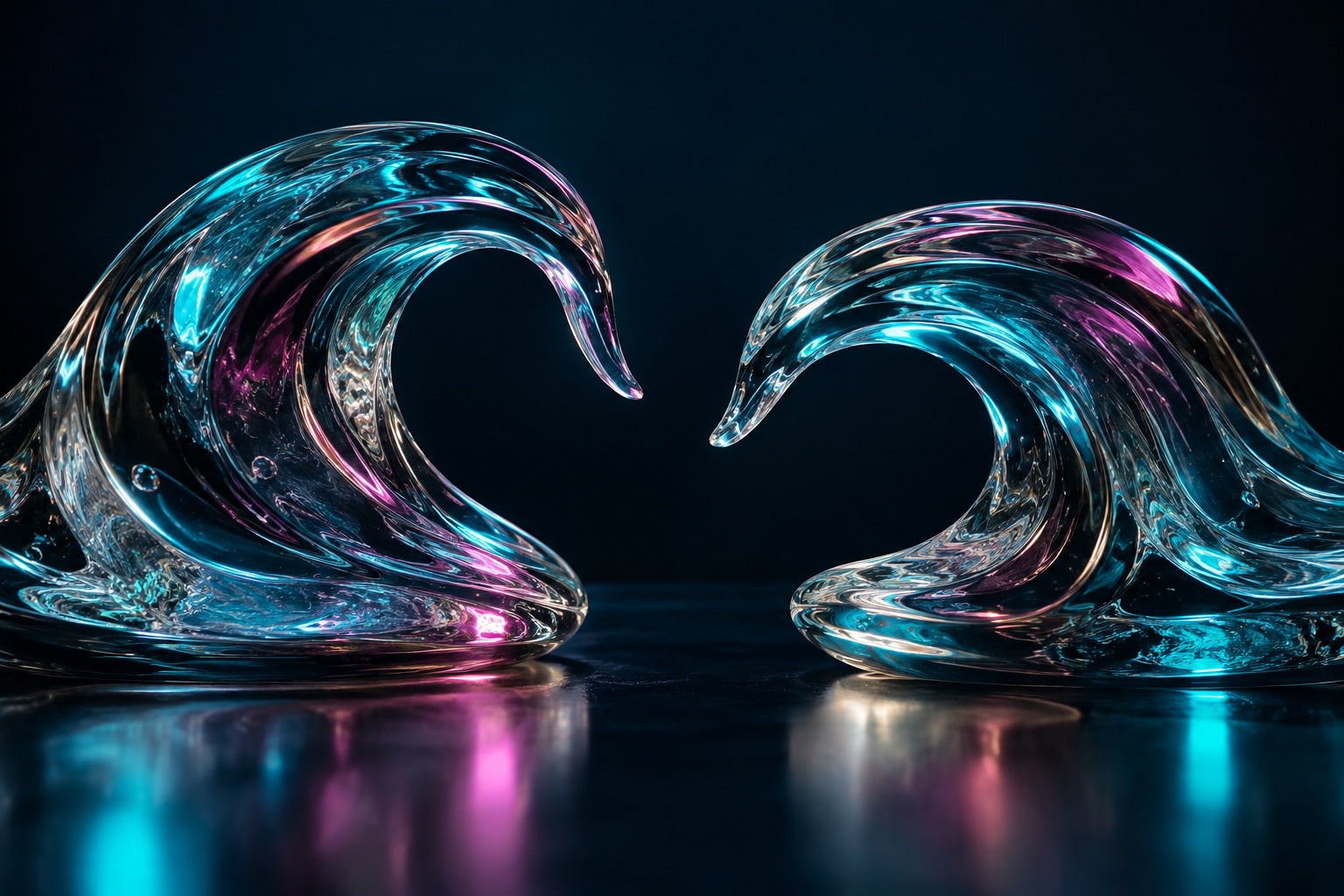 Two carefully crafted glass waveforms suggesting a conversation