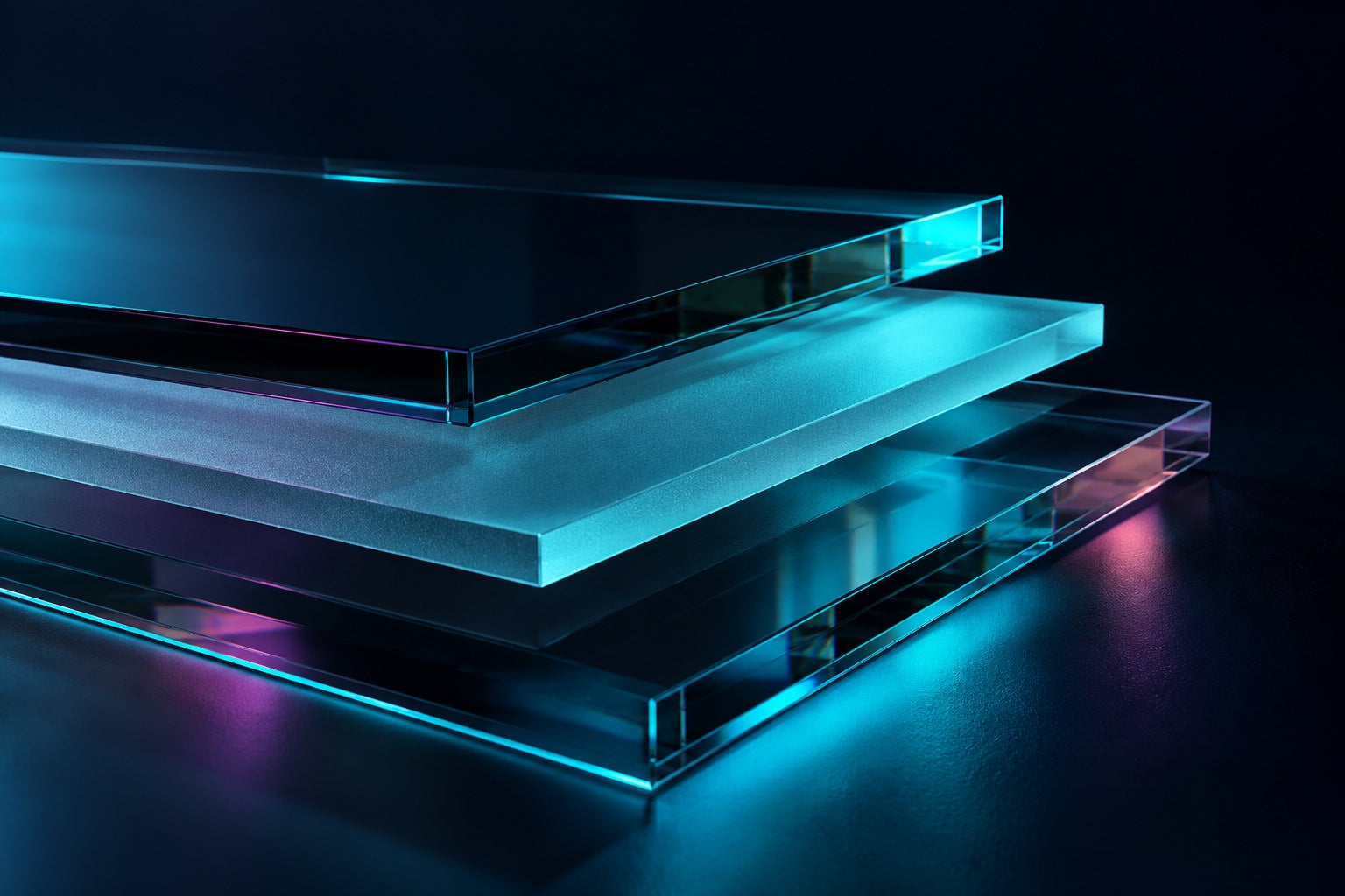 Offset layers of smoked glass and optical acrylic